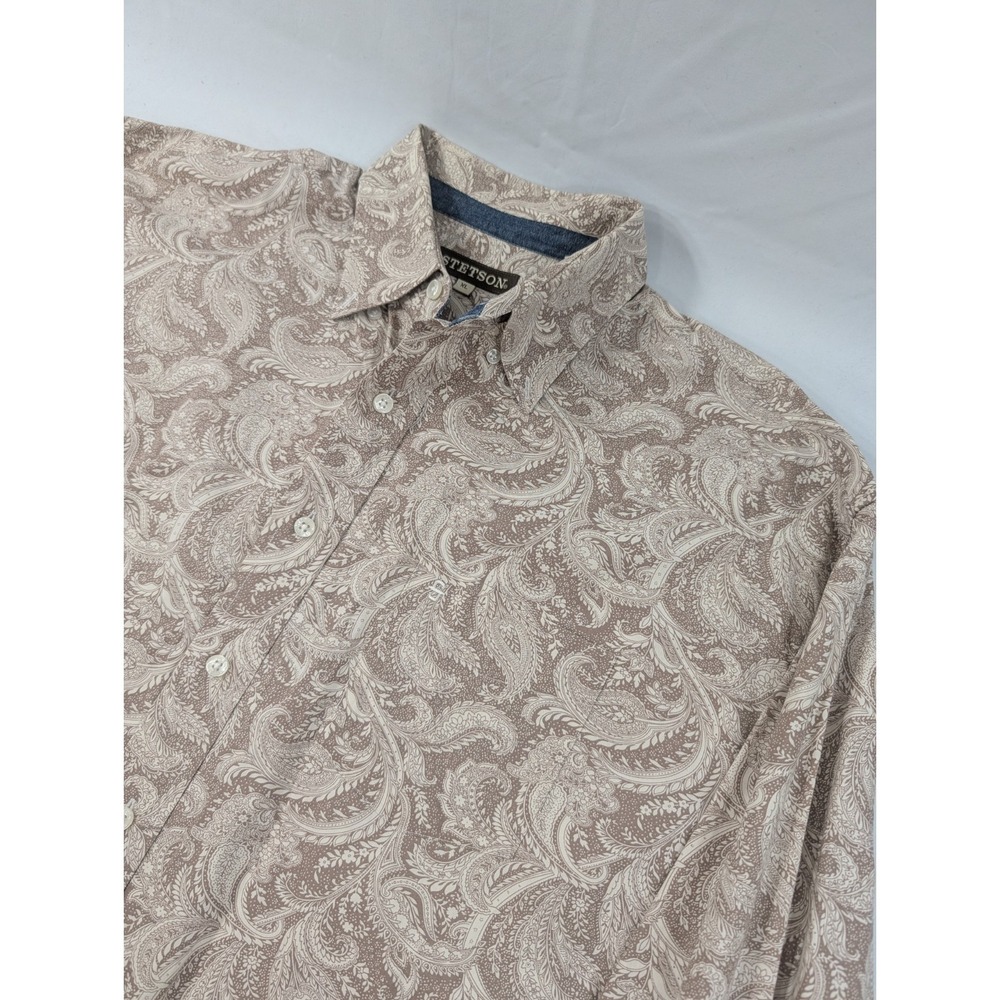 Stetson Shirt Mens XL Beige Sandstone Paisley Floral Button Down Western Rodeo